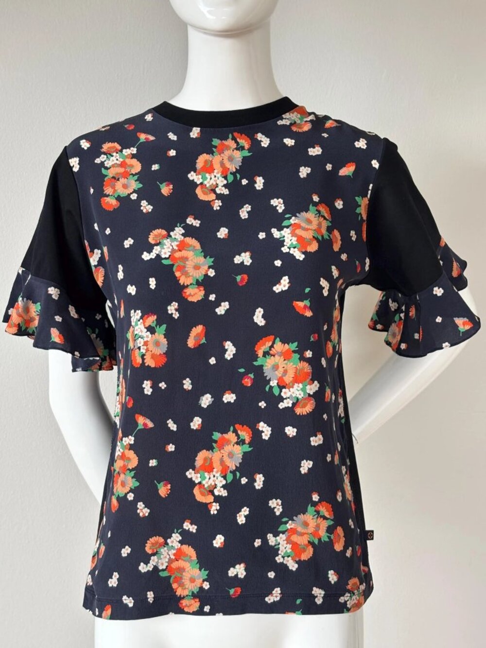 Louis Vuitton Floral Silk Cotton Ruffle Sleeve Top Size S